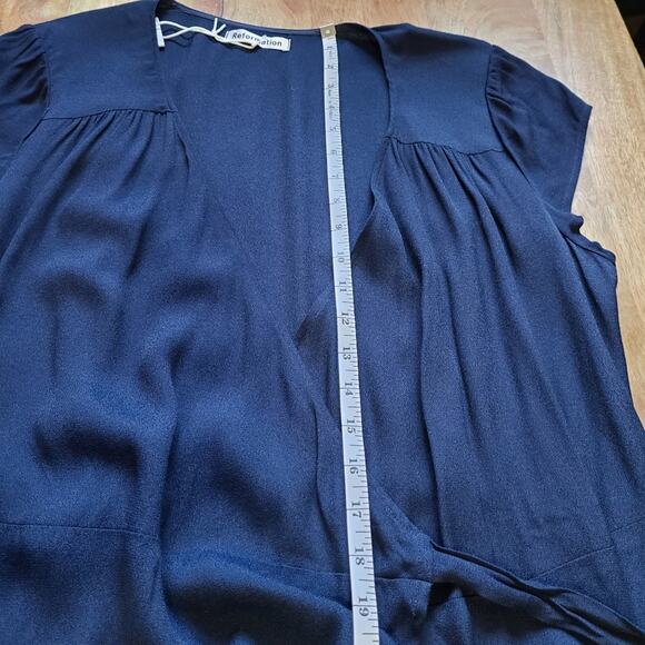 Reformation 1X Chamomile Wrap Dress Navy Blue Plus Size Solid - Picture 12 of 14